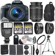Canon EOS Rebel SL1 SLR Camera + Canon 18-55mm IS STM Lens + Digital Camera Flash + 0.43X Wide Angle Lens + 2.2x...