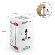 Bestten 3 Outlet Portable Travel Surge Protector with 2.4A Dual USB Charging Ports, 18in Cord, ETL Listed, White N55