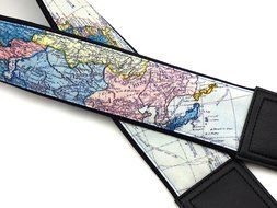 InTePro padded World Map Camera Strap. Black DSLR / SLR Camera Strap.