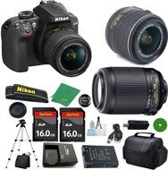 Nikon D3400 - International Version (No Warranty), 18-55mm f/3.5-5.6 DX VR, Nikon 55-200mm f4-5.6G VR, 2pcs 16GB...