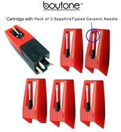 Boytone Stylus - Cartridge with 5 replacement ceramic needle for most turntable record players.