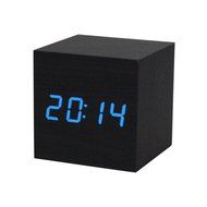 Wensltd 1pc Digital LED Black Wooden Wood Desk Cube Alarm Clack N6