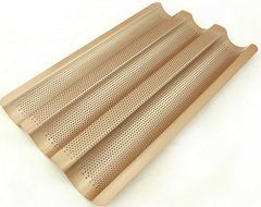 Fasmov Non-stick 3 Baguette Pan Perforated French Loaf Pan French Bread Pan,Golden