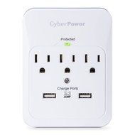 CyberPower CSP300WUR1 Surge Protector 3-AC Outlet with 2 USB (2.1A) Charging Ports N2