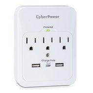 CyberPower CSP300WUR1 Surge Protector 3-AC Outlet with 2 USB (2.1A) Charging Ports N3