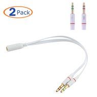 Conwork 2-Pack Gold Plated 3.5mm Stereo Female to 2-male Y-splitter Audio Flat Cable -Black N3
