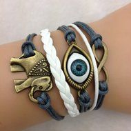 Multilayer Retro Copper Evil Eye Elephant Infinity Leather Decor Bracelet