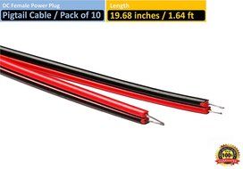 VIEWISE CCTV Security Camera DC Male Power Plug Pigtail Cable, Pack of 10 (Black/Red) N16