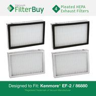 4 - Kenmore EF-2 86880 Exhaust Vacuum HEPA Filters. Designed by FilterBuy to replace Sears Kenmore Part # 20-86880...
