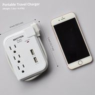 Bestten 3 Outlet Portable Travel Surge Protector with 2.4A Dual USB Charging Ports, 18in Cord, ETL Listed, White N64