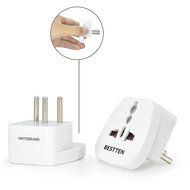 Bestten 3 Outlet Portable Travel Surge Protector with 2.4A Dual USB Charging Ports, 18in Cord, ETL Listed, White N72