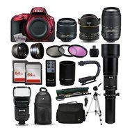 Nikon D5500 Red DSLR Camera + 18-55mm VR II + 55-300mm VR + 650-2600mm + More N3