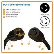 Tripp Lite Heavy-Duty Power Extension Cord 30A, 10AWG (NEMA L6-30P to NEMA L6-30R) 8-ft.(P041-008) N3