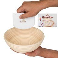 (9 Inch) Banneton Proofing Basket + Free Bowl Scraper &amp; Cloth Liner - Perfect Bread Loaf Shape Flour Round Rising... N6
