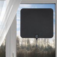 Alemon Ultra Thin Indoor HDTV Antenna with 16.4 Feet Coax Cable - 35 Miles Range - Black N3