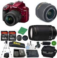 Nikon D3400 Red DSLR - International Version (No Warranty), 18-55mm f/3.5-5.6 DX VR, Nikon 70-300mm f/4-5.6G Nikkor...