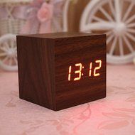 Modern Cube LED Alarm Clock Temperature Sounds Control Display Novelty Electronic Desktop Digital Classic Wooden... N6