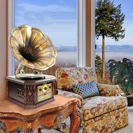 PYLE-HOME PVNP4CD Vintage Phonograph Horn Turntable with CD, Cassette, AM/FM, Aux-In and USB-to-PC Recording N8