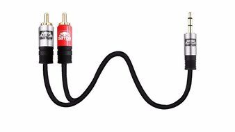 Gator Cable 10 feet red and silver auxiliary 3.5mm audio plug male to 2 RCA plug male stereo digital and analog... N3