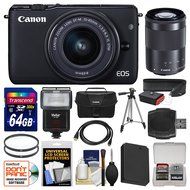 Canon EOS M10 Wi-Fi Digital ILC Camera with EF-M 15-45mm &amp; 55-200mm IS STM Lens (Black) + 64GB Card + Case + Flash...