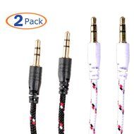 Nylon Braided Audio Cable, Conwork 2-Pack 3.5mm Male To Male Car and Home Stereo Cloth Jacketed Tangle-Free Auxiliary... N3