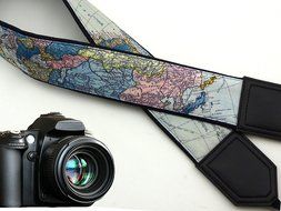 InTePro padded World Map Camera Strap. Black DSLR / SLR Camera Strap. N2