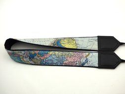 InTePro padded World Map Camera Strap. Black DSLR / SLR Camera Strap. N3