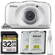 Nikon COOLPIX S33 Digital Waterproof &amp; Freezeproof Full HD 1080p Camera (White) + 32GB Class 10 Memory Card +... N2
