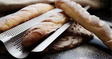 Fasmov Non-stick 3 Baguette Pan Perforated French Loaf Pan French Bread Pan,Golden N2