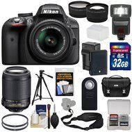 Nikon D3300 Digital SLR Camera &amp; 18-55mm G VR DX II (Black) + 55-200mm VRII Lens + 32GB + Case + Battery/Charger... N8