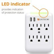 Satechi Slim Surge Protector White (6 AC &amp; 2 USB) 2.4 amp Output for Charging iPhone 6, 5S, 5C, 5, 4S, 4 iPad... N13