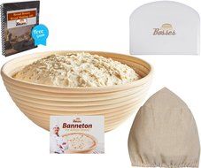 (9 Inch) Banneton Proofing Basket + Free Bowl Scraper &amp; Cloth Liner - Perfect Bread Loaf Shape Flour Round Rising... N10