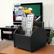 Ralph TV Remote Control Spinning Caddy - Revolving Wood Valet Organizer for Television Remotes - Black N3