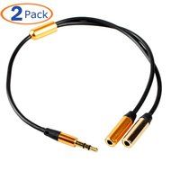 Conwork 2-Pack 3.5mm Headphone Earphone Stereo Jack Plug Extention Splitter TRRS Stereo Audio Cable Male to 2... N3