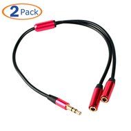 Conwork 2-Pack 3.5mm Headphone Earphone Stereo Jack Plug Extention Splitter TRRS Stereo Audio Cable Male to 2... N4