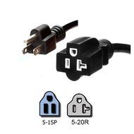 NEMA 5-15P to 5-20R Plug Adapter - 1 Foot, 15A/125V, 14 AWG - IBX-1334-01