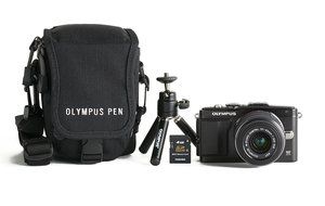Olympus E-PL5 16MP Mirrorless Digital Camera Kit with 14-42mm lens, case, mini tripod, and memory card (Black)