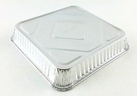 Set of 24 Durable Foil Disposable Aluminum 7 3/8" x 7 3/8" Square Cake Pans With Lids (24)