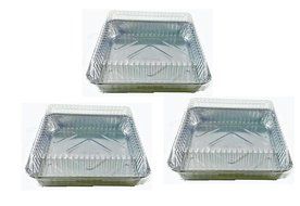 Set of 24 Durable Foil Disposable Aluminum 7 3/8" x 7 3/8" Square Cake Pans With Lids (24) N2