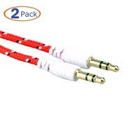 Nylon Braided Audio Cable, Conwork 2-Pack 3.5mm Male To Male Car and Home Stereo Cloth Jacketed Tangle-Free Auxiliary... N8