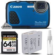 Canon PowerShot D30 Waterproof Digital Camera In Blue Built-In GPS, 5x Zoom, DIGIC 4 + Backup Battery + 64 Class...
