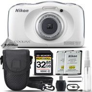 Nikon COOLPIX S33 Digital Waterproof &amp; Freezeproof Full HD 1080p Camera (White) + 32GB Class 10 Memory Card +... N3