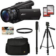 Sony FDR-AX100 4K Ultra HD Camcorder Video Camera Kit, 128GB Memory + Tripod + Monopod + Bag + UV Filter