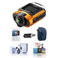 Ricoh WG-M2 4K 8MP Action Camera Kit, Orange - Bundle With Camera Case, 32GB Class 10 MicroSDHC Card, Cleaning...