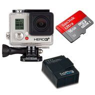 GoPro Hero 3+ Silver Edition Action Camera, with Extra GoPro Battery Pack + 16GB MicroSD Memory Card