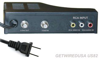RCA to COAX CABLE ADAPTER TV AV COAXIAL TO RCA CONVERTER BOX AUDIO VIDEO, RCA IN COAX OUT. GETWIREDUSA US82