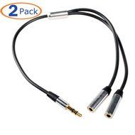 Conwork 2-Pack 3.5mm Headphone Earphone Stereo Jack Plug Extention Splitter TRRS Stereo Audio Cable Male to 2... N6