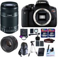 Canon EOS T6i DSLR Kit + Canon EF-S 55-250mm IS STM + 50mm 1.8 STM + 2 32GB Transcend SD Cards + Spare LP E17...
