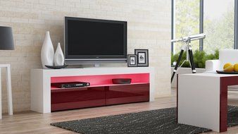 TV Console MILANO Classic WHITE - TV stand up to 70-inch flat TV screens &ndash; LED lighting and High Gloss finish... N3