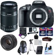 Canon EOS T5i + Canon EF-S 55-250mm IS STM + Canon 50mm 1.8 STM + 2 32GB Transcend SD Memory Cards + LED Video...